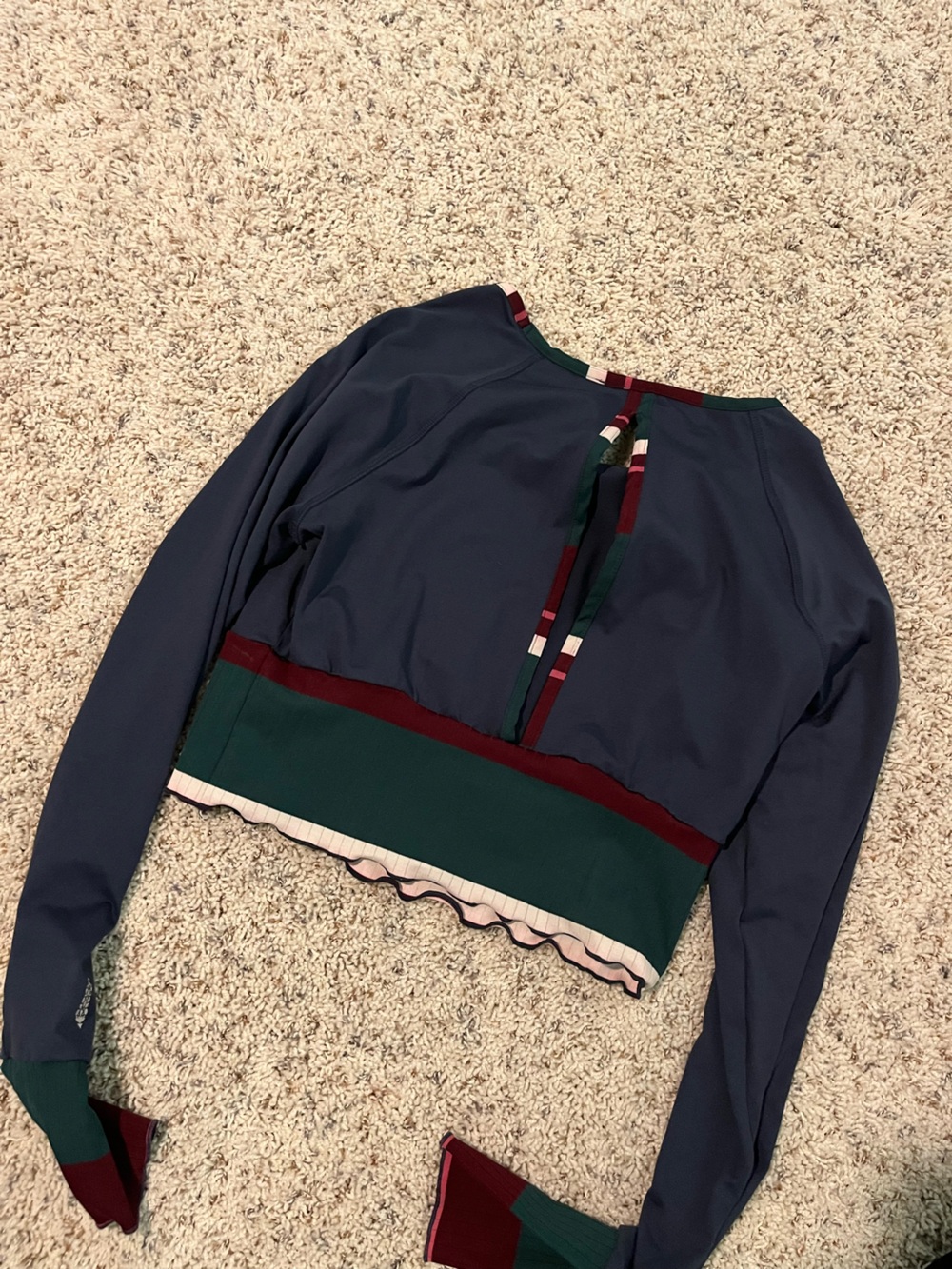 Free People Navy Pullover with Green Panel and Burgundy Trim - Picture 2 of 2